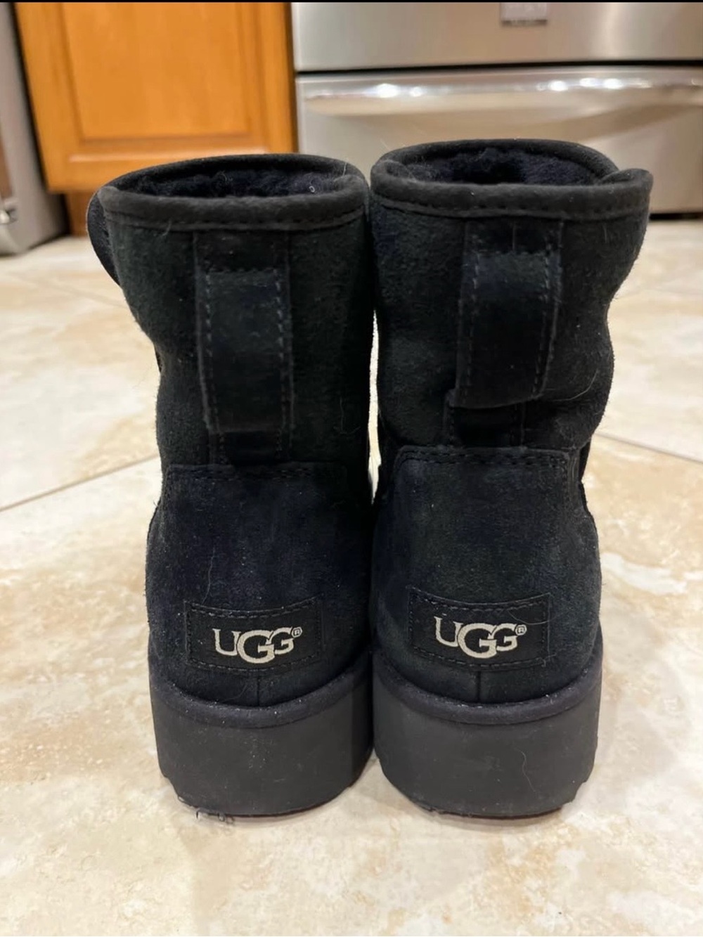 UGG Black Short Suede Boot with Plush Lining